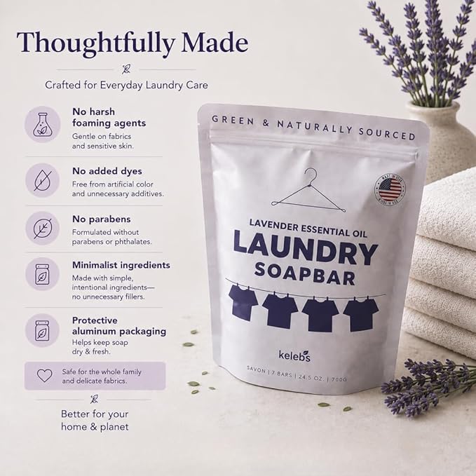 Laundry Soap Bar with Lavender for Sensitive Skin - Delicate Stain Remover Clothes, Underwear, Collar - 7 pcs