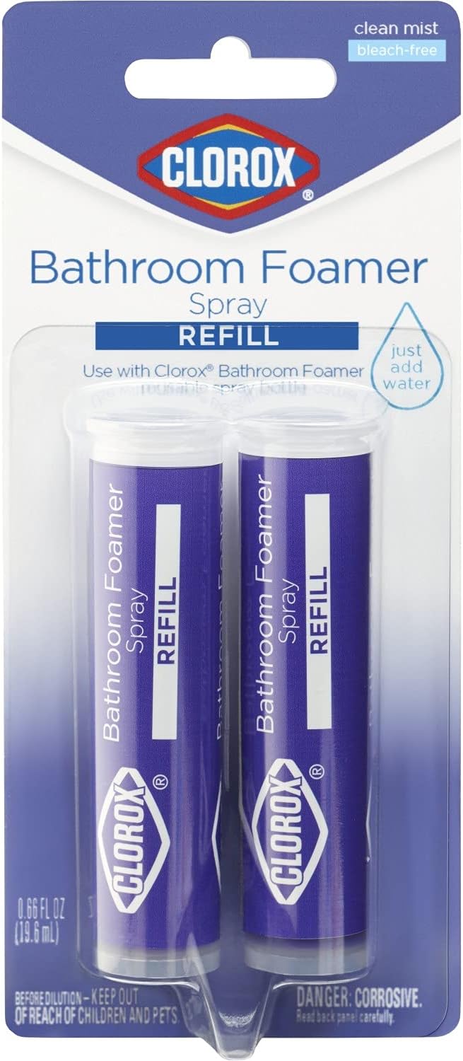 Clorox Bathroom Foamer Refill Cartridge Bathroom Foamer Reusable Spray Bottle, Household Essentials, Two Refill Cartridges, 0.66 Ounces (Package May Vary)