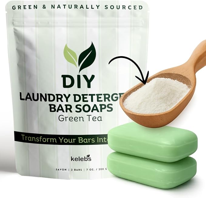 Natural Laundry Detergent Concentrated Bar – Hypoallergenic Laundry Bar Soap with Green Tea for Delicate Wash & Sensitive Skin | DIY Laundry Detergent: Grind & Mix with Borax and Washing Soda - 2 Bars