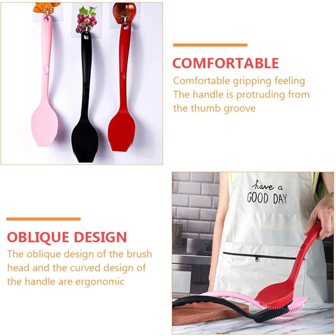 OSALADI Dish Brush Silicone Pot Brush Scrub for Pans Pots Kitchen Sink Cleaning Long Handle Dish Cup Bottle Washing Scrubber Black
