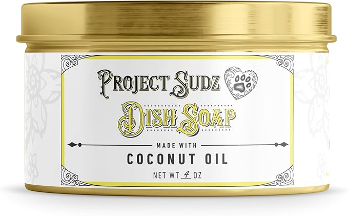 Project Sudz Solid Dish Soap | Plastic-Free Eco-Friendly Dishwashing Block | Made with Coconut Oil | 4 oz Reusable Tin | Zero Waste, Long-Lasting, Non-Toxic Grease Cutter