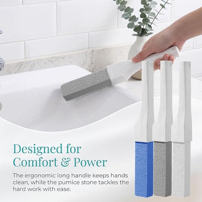 Pumice Stone Toilet Bowl Cleaner with Long Handle, Replaceable Cleaning Stone, Hard Water Stain Remover for Toilets, Bathtubs, Grills, Pools, Sinks, Household Cleaning Tool