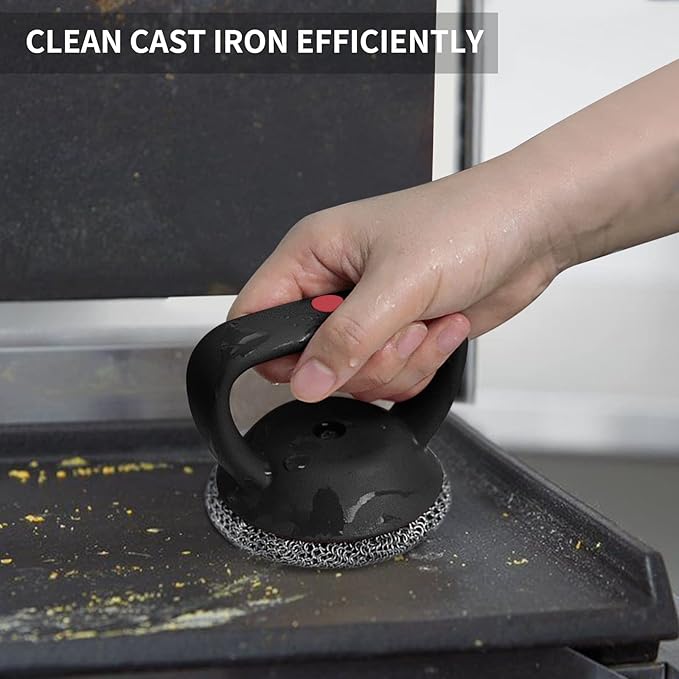 Cast Iron Cleaner Scrubber+Tray with Handle, Welded Chain Mail for Pan Pot Oven Wok Cleaning- Small Ring Metal Scrubber Scourer Scrub to Clean Skillet, Oven, Griddle, Wok Brush