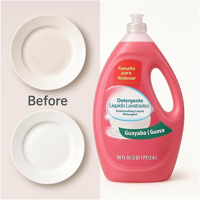 Dish Washing Liquid Detergent Guava Scent 90 fl oz Large Bottle for Everyday Dish Cleaning Handwashing Dishes Utensils and Kitchenware with Easy Pour Design