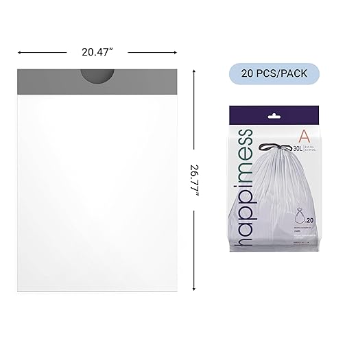 happimess HPM3000A-CLEAR 7.9 Gallon Kitchen Drawstring Trash Bags, Trash Can Liner, Clear, 60 Count, 3-Packs of 20 Liners