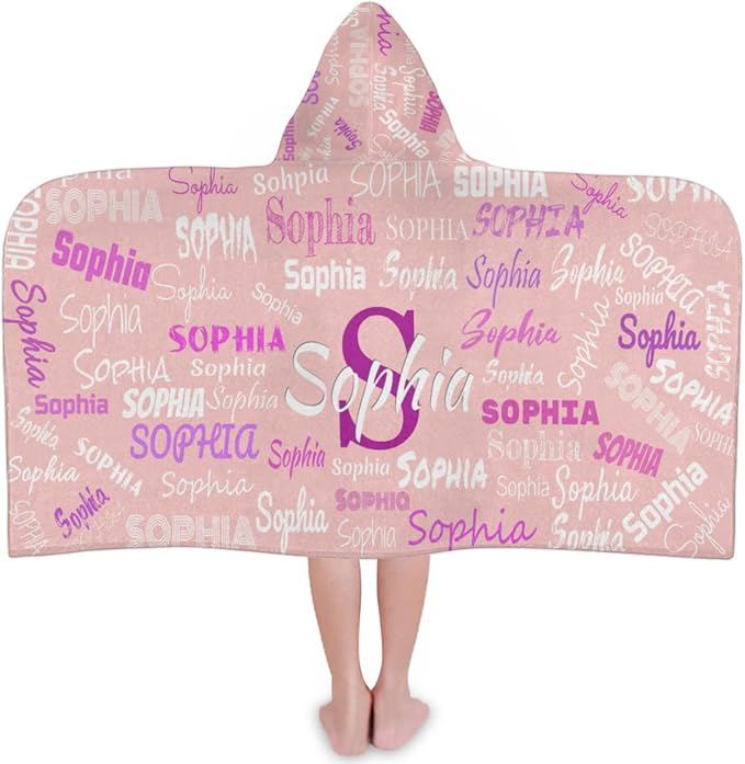 Personalized Beach Towel for Boys Girls - Toddler Towels with Hood Snaps - Personalize Towel with Your Name, Light Pink Solid Color