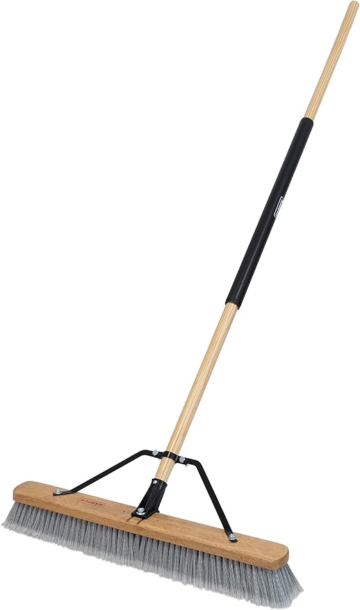 Harper 24 Inch Indoor Smooth-Surface Push Broom with Flagged Bristles for Sand, Saw Dust, Wood Shavings and Pet Hair in Garages, Warehouses, and Workshops