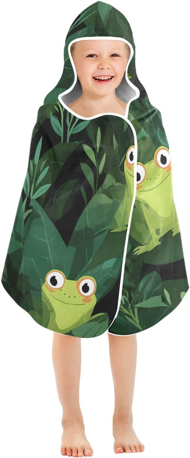 SUABO Kids' Bath Towels Frog Pattern Hooded Towels for Boys Girls,Toddler Towels Multi-Purpose for Beach,Pool and Bathroom,23.5" x 50", Soft and Highly Absorbent
