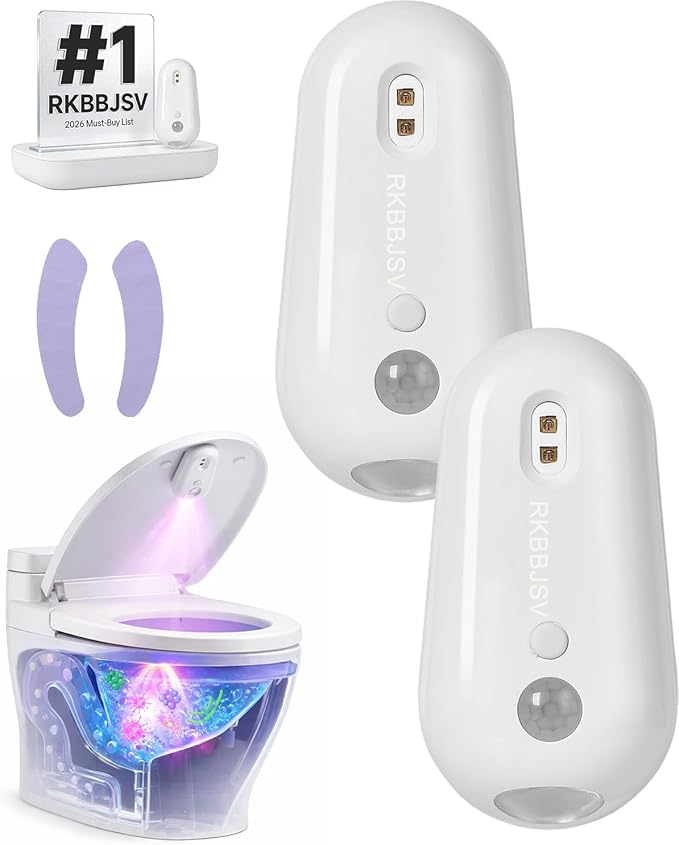 Self Cleaning UV Toilet Sanitizer and Night Light, Motion-Activated, USB Rechargeable, Adhesive-Mounted, 6-Color RGB Mode, IPX5 Waterproof for Shared Bathroom, Elderly & Pet(2pcs)