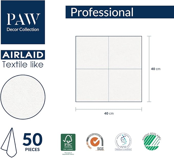 PAW - 50 Pieces Linen-Feel Paper Paper Napkins 16" x 16", Disposable Cloth-Like Napkins with Floral Design, Dinner Napkins for Party, Wedding, Barbecue, Picnic