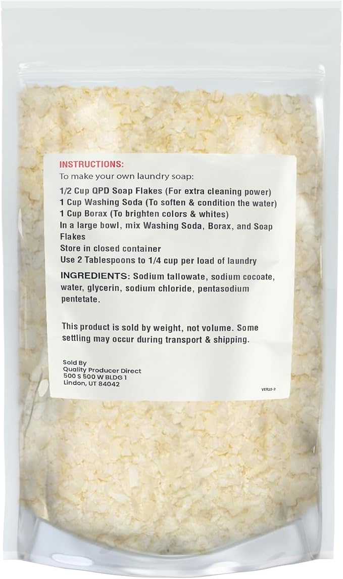 Soap Flakes (1 lb) Gentle, Unscented, DIY Liquid & Powdered Homemade Laundry Detergent