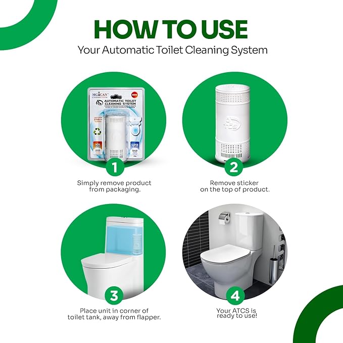 MGICAN Patented Automatic Toilet Bowl Cleaner System (ATCS) 1700+ Flushes - Non Toxic Toilet Bowl Cleaners for Hard Water Stains - UL-Certified Toilet Cleaner 1 Year Supply (1 Pack)