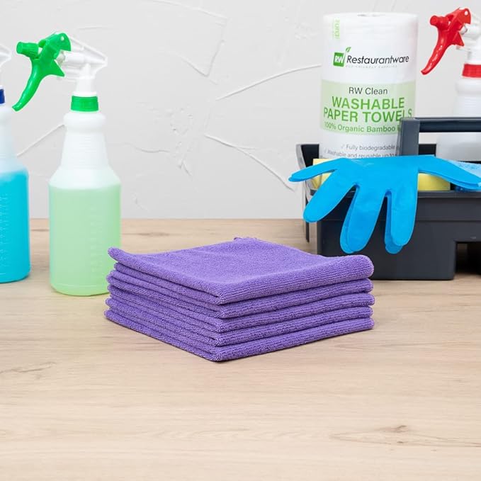 Restaurantware Clean Tek Professional 16 x 16 Inch Cleaning Cloths 100 Lint Free Microfiber Towels - Highly Absorbent Non Abrasive Purple Microfiber Cleaning Rags Reusable For All Purpose Use