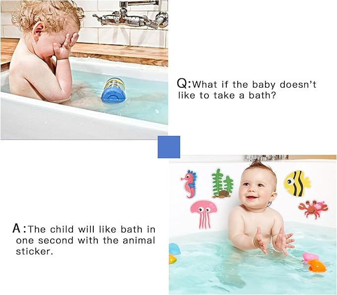 Secopad Non Slip Bathtub Stickers, 20pcs Submarine Sea Creature Adhesive Kids Anti Slip Decal Treads for Shower and Bath Tub with Premium Scraper