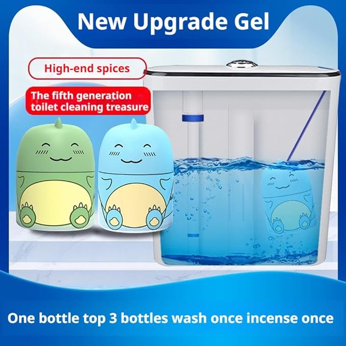 Cute Dinosaur-Shaped Toilet Bowl Cleaner Bottle, Toilet Cleaner & Toilet Deodorizer Wonder, Bathroom Toilet Tank Cleaner with Ocean, Jasmine, and Peach Scent, One Bottle Lasts for 90 Days (Pink)