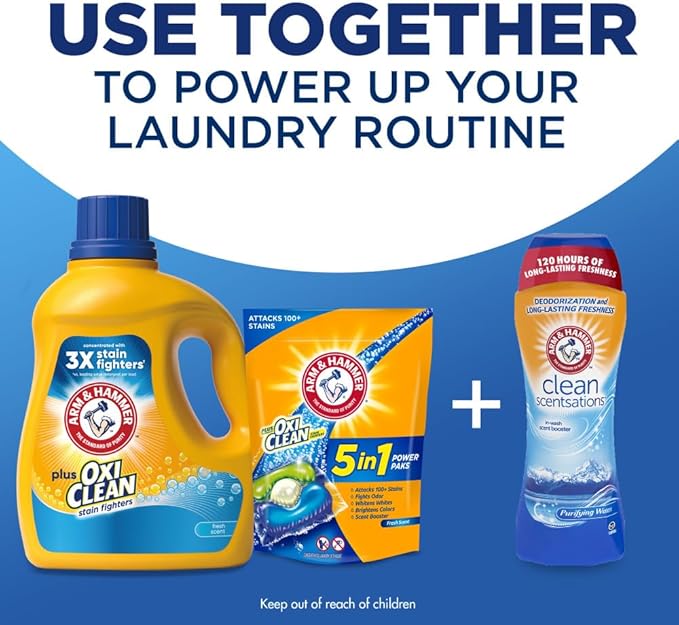 ARM & HAMMER Plus OxiClean Stain Fighters Liquid Laundry Detergent, Fresh Scent, 166.5 fl oz, 128 Loads