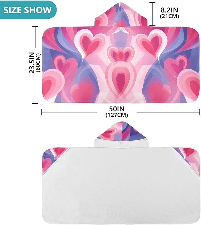 Hooded Towel for Kids Dreamy Valentine Heart Beach Wrap Bath Towels 50x23.5in