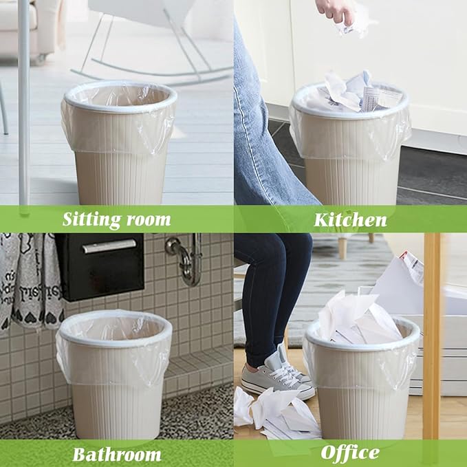 Teivio 6 Gallon 180 Counts Strong Garbage Bags Trash Bags, Bathroom Trash Can Bin Liners, Plastic Bags for home office kitchen, Clear