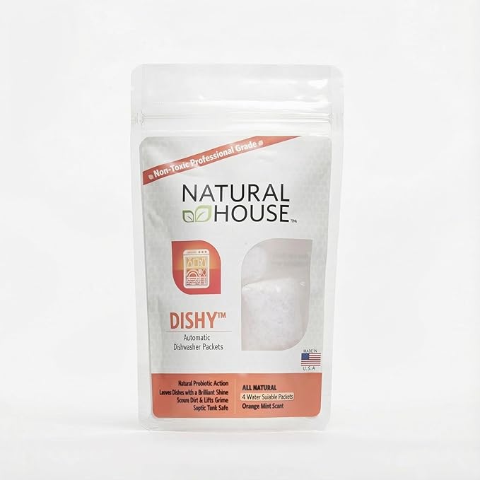 Natural House Dishy - Plant-Based Enzyme Dishwasher Pods Bulk - 60 Count - 2-Month Supply - Septic-Safe, Plumbing-Friendly - Hard Water Compatible - Orange Mint Scent