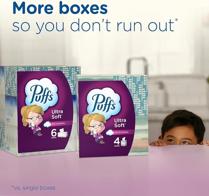 Puffs Ultra Soft Non-Lotion Facial Tissues, 1 Family Box, 124 Tissues Per Box
