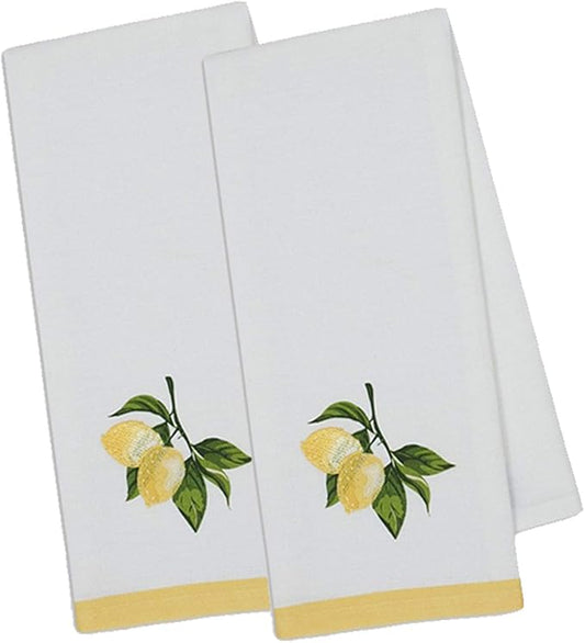 Design Imports Lemon Bliss Table Linens, 18-Inch by 28-Inch Dishtowels, Set of 2, Lemon Branch Embellished