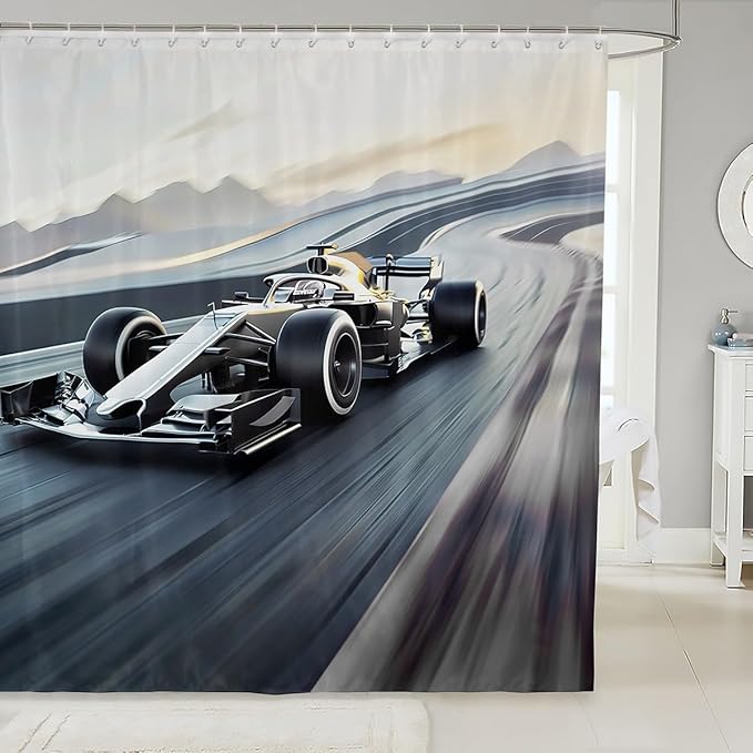 Feelyou Race Sports Car Shower Curtain Extreme Sports Theme Shower Curtain Car Bath Curtain for Stalls Bathtubs Competition Waterproof Bathroom Accessories Room Decor 72x84 Inch