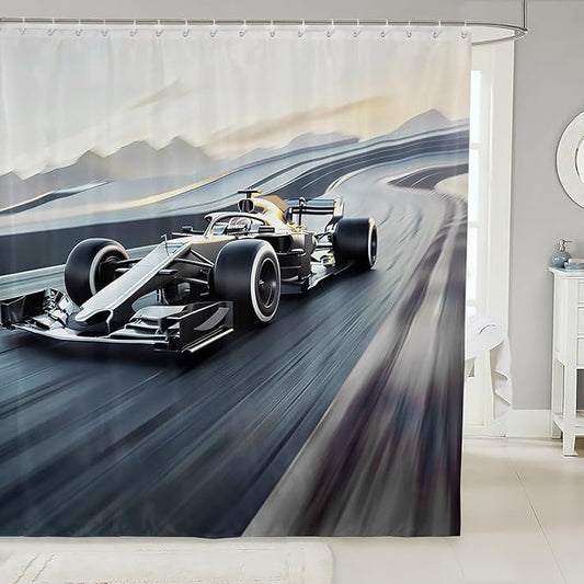 Feelyou Race Sports Car Bathroom Shower Curtain Extreme Sports Theme Shower Curtain Car Bath for Stalls Bathtubs Competition Waterproof Room Decor 72x72 Inch