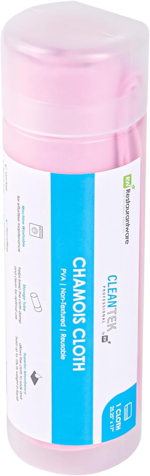 Restaurantware-Clean Tek Professional 25.2 x 16.9 Inch Chamois Cloth, 1 Reusable Microfiber Towel - Storage Tube Included, Absorbent, Pink PVA Microfiber Cleaning Rag, for Windows Or Cars