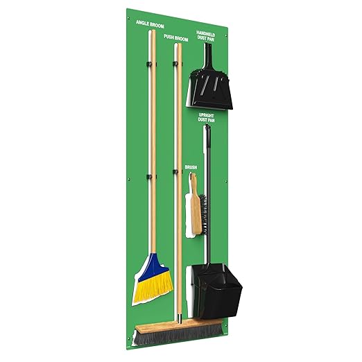 Clean & Sweep 5S Shadow Board/Wall Mount Broom Holder, 68" x 30" Board, 5S Cleaning Station - with Broom and Dustpan Set Included, Made in The USA by AccuformNMC, Green/White, PSB616GNWT