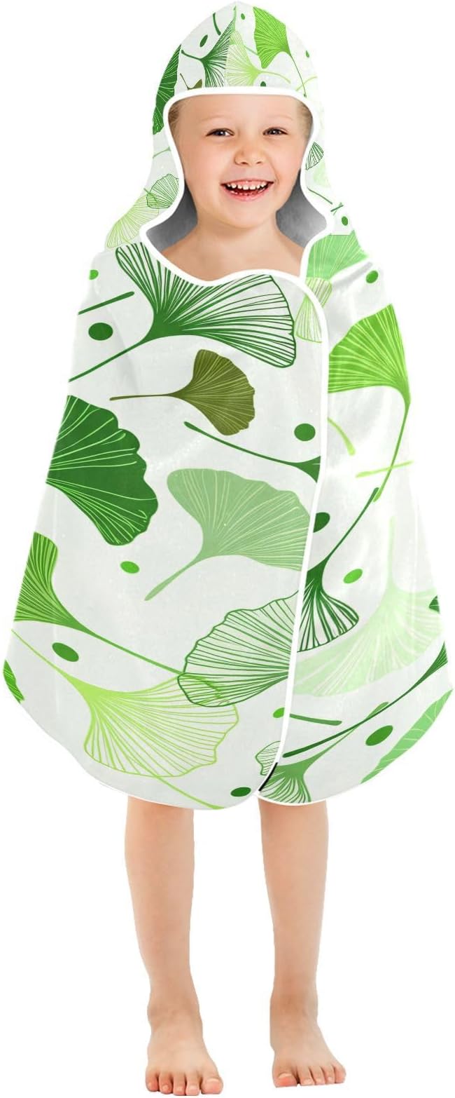 CEBUGI Ginkgo Leaves Hooded Bath Towel for Kids Absorbent Soft Bath Towel Wrap with Hood 50x23.5in Pool Beach Shower Towel for Boys Girls