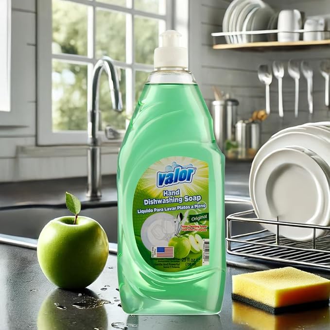 Valor Dishwashing Liquid, 25 fl oz – Dish Soap for Kitchen & Bathroom, Grease-Fighting, Gentle on Hands, Fast Rinse, Eco-Friendly Biodegradable Formula (25.5 oz (Pack of 1), Original)