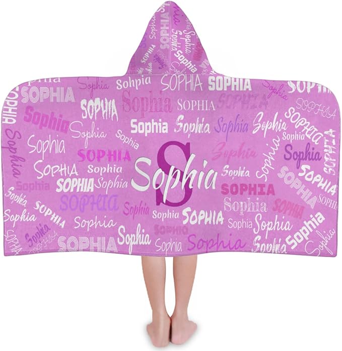 Personalized Hooded Bath Towels with Name, Custom Beach Towels for Kids Cotton Soft Swim Towels Camping Towels Toddler Beach Towels, Violet Purple Solid Color