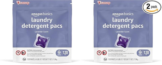 Amazon Basics Laundry Detergent Pacs, Lavender Scent, HE Compatible, 120 Count (Pack of 2)