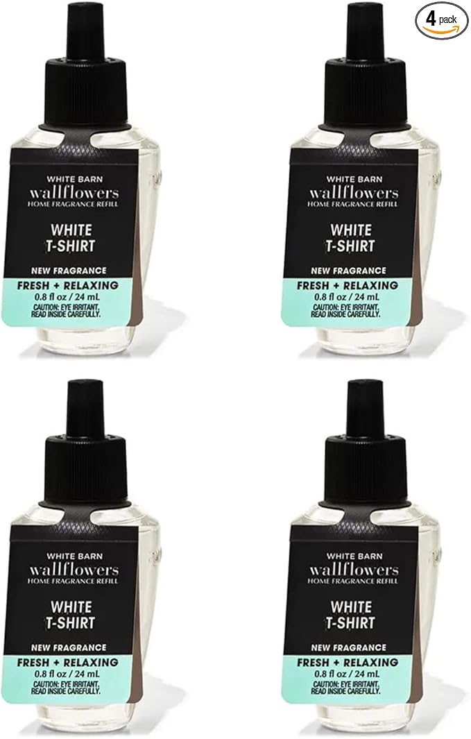 Bath & Body Works White T-Shirt WallFlowers Fragrance Refill 0.8 Oz 4 Pack (White T-Shirt) 3.2 Fl Oz