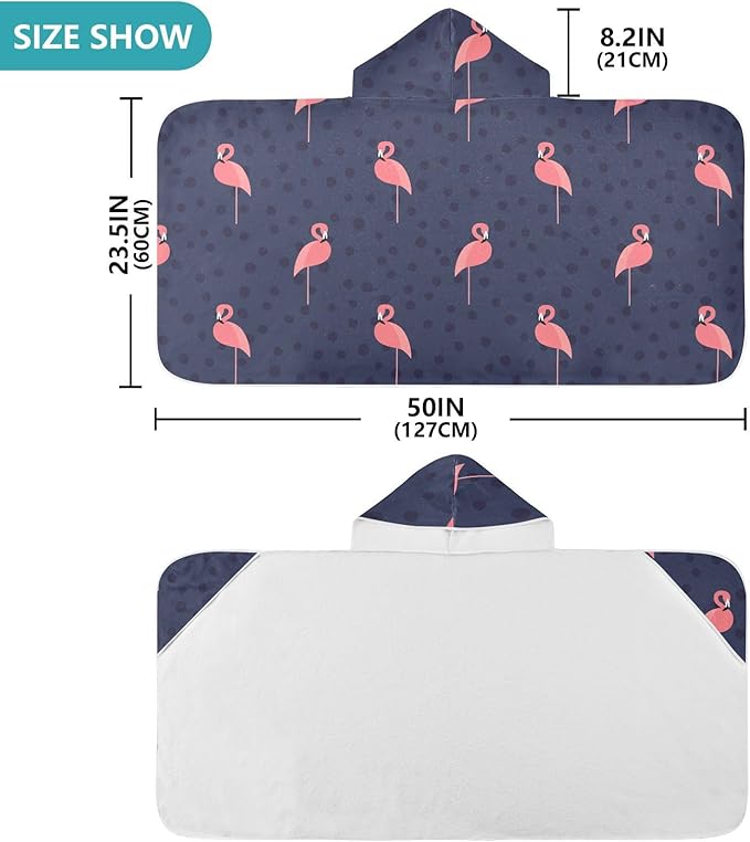 susiyo Kids Hooded Bath Towel Pink Flamingo Black Dots Beach Towel for Kids 23.5 x 50 Inch Microfiber Soft Absorbent Quick Dry Bath Swim Pool Towel Wrap Poncho Bathrobe with Hood for Kids Toddler