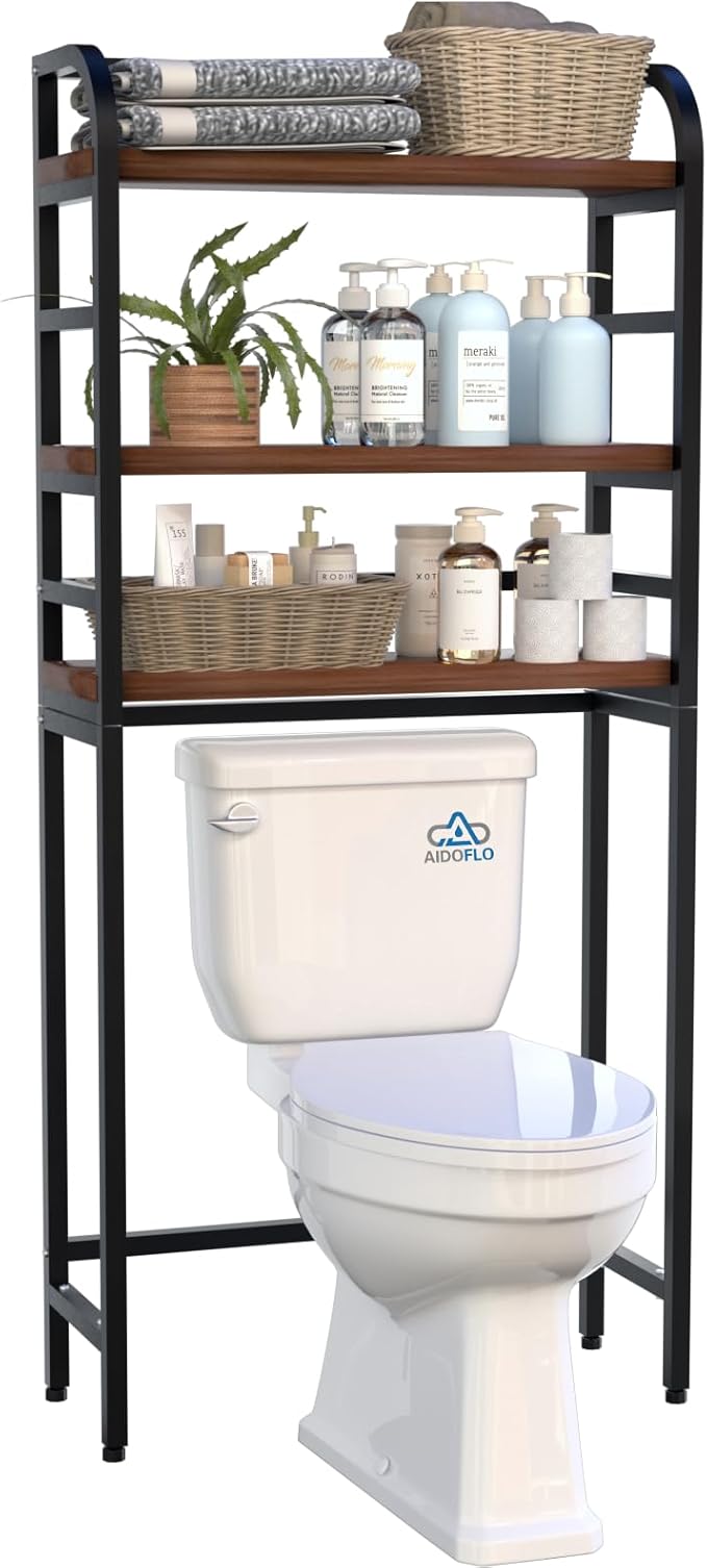 3-Tier Over The Toilet Storage Rack, Freestanding Bathroom Organizer Metal Frame Toilet for Small Spaces, Bathroom, Balcony, Laundry (Black)