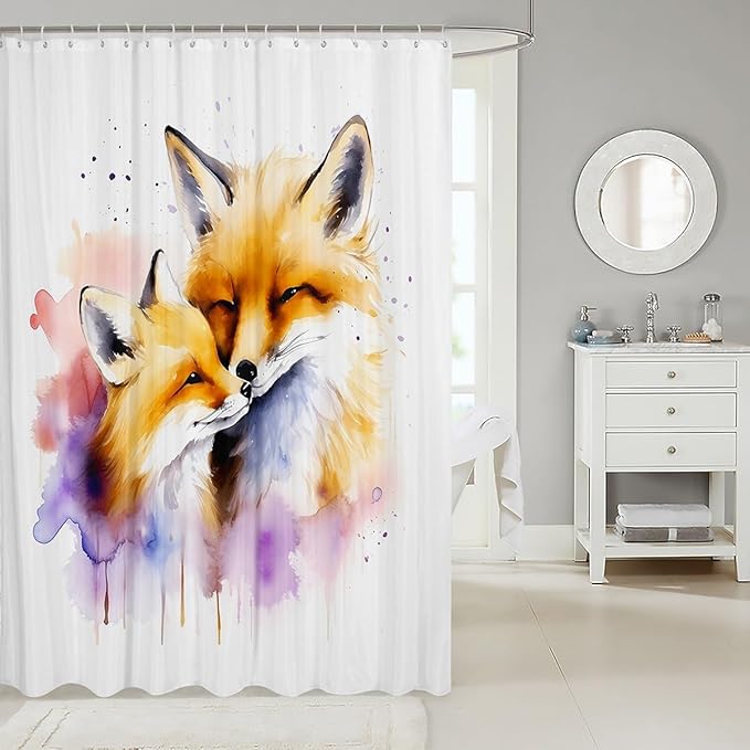 Feelyou Cute Fox Bathroom Shower Curtain Set Cartoon Fox Shower Curtain 3D Animal Theme Bath Curtain for Stalls Bathtubs Nature Microfiber Waterproof Bathroom Curtains Room Decor 72x84 Inch