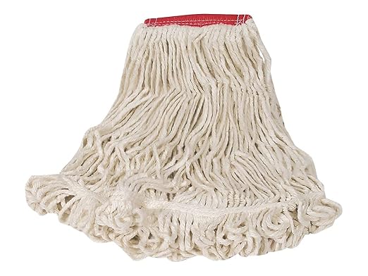 Rubbermaid Commercial Products Super Stitch Blend Mop Head Replacement, 5-inch Headband, Large, White, Heavy Duty Industrial Wet Mop for Floor Cleaning Office/School/Stadium/Lobby/Restaurant