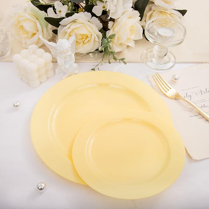 FLOWERCAT 60PCS Yellow Plates - Heavy Duty Yellow Plastic Plates Disposable 10.25inch & 7.5inch for Birthday Party/Wedding/Spring - Serve for 30 guests