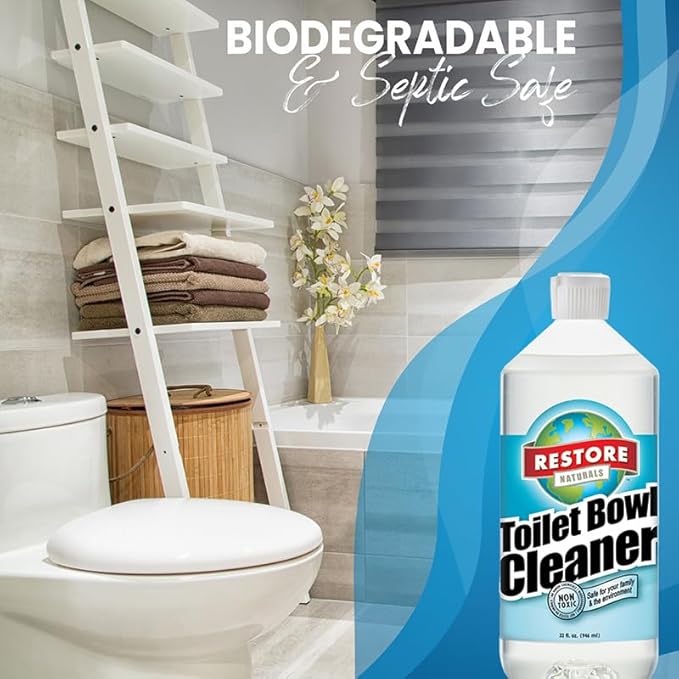 Restore Naturals Non Toxic Toilet Bowl Cleaner - 32 Fl Oz - Plant Based | Septic Safe | Biodegradable - For Porcelain, Ceramic, & Tile - 2 Pack