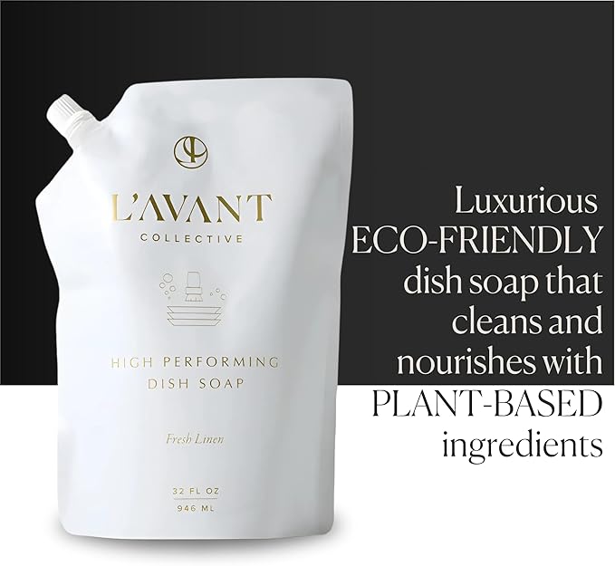L'AVANT Collective Natural Luxury Dish Soap Refill | Plant-Based, Non-Toxic & Grease-Cutting, Refill for Glass Bottle, 32 Fl Oz | Fresh Linen