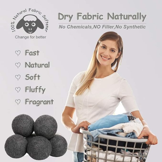 Budieggs Wool Dryer Balls Organic XL 6-Pack | 100% New Zealand Wool, Chemical-Free Natural Fabric Softener | Baby Safe, Hypoallergenic, Reduces Static & Drying Time | Lasts 1000+ Loads