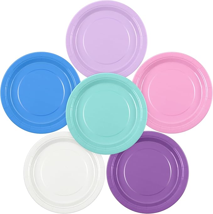 Kochorie 60 Pieces Winter Frozen Paper Plates 9 Inch Blue and Purple Heavy Duty Disposable Dinner Plates, Solid Color, Winter Tableware Set for Birthday Bridal Baby Shower Wedding Party Decor