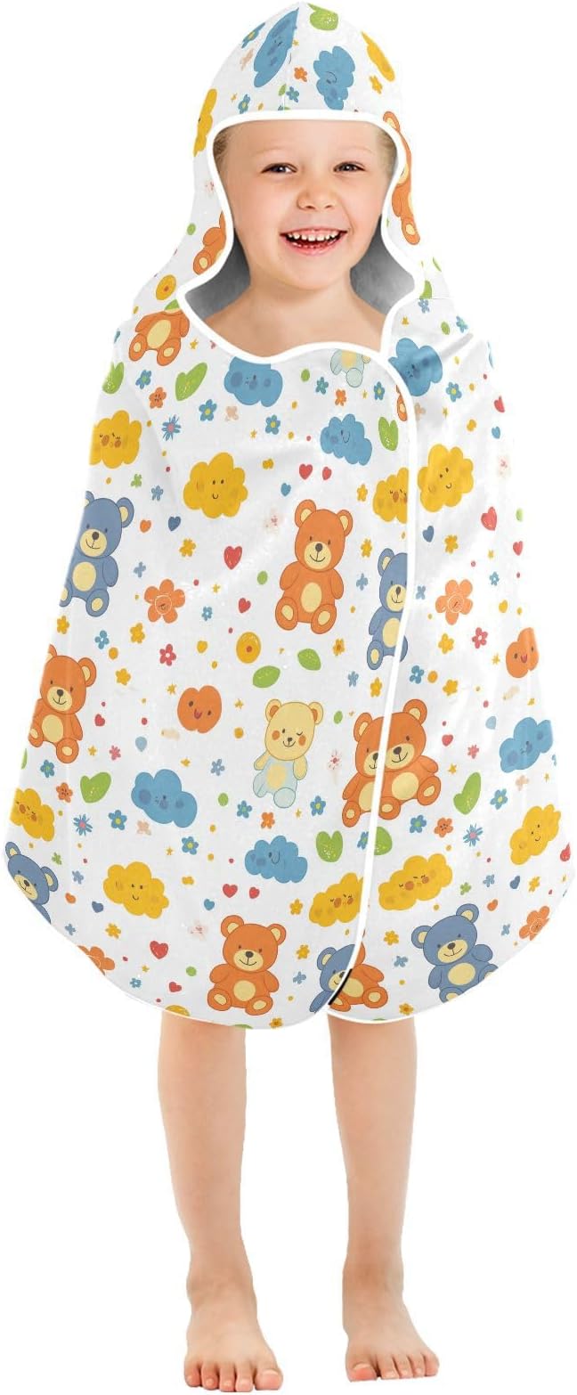 Kids Beach Towel Cartoon Bear Colorful Cute Hooded Beach Bath Towel Absorbent Kids Bath Towels with Hood