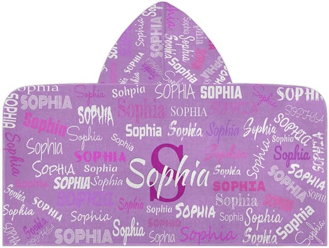 Personalized Hooded Beach Towels for Kids, Custom Beach Towels with Names, Customize with Your Name, Kids Bath Towel Hooded, Lavender Purple