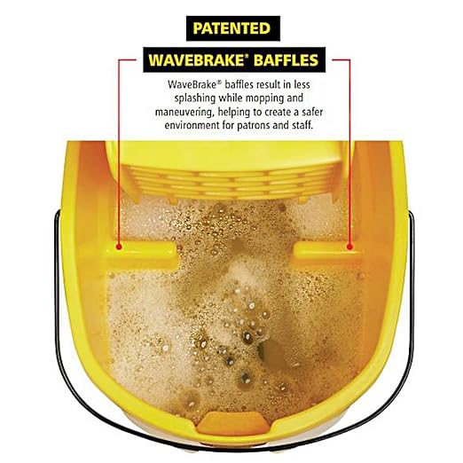 Rubbermaid Commercial Products WaveBrake 44 QT Side-Press Mop Bucket and Wringer Combo on Wheels with Foot Drain Yellow for Heavy-Duty Floor Cleaning