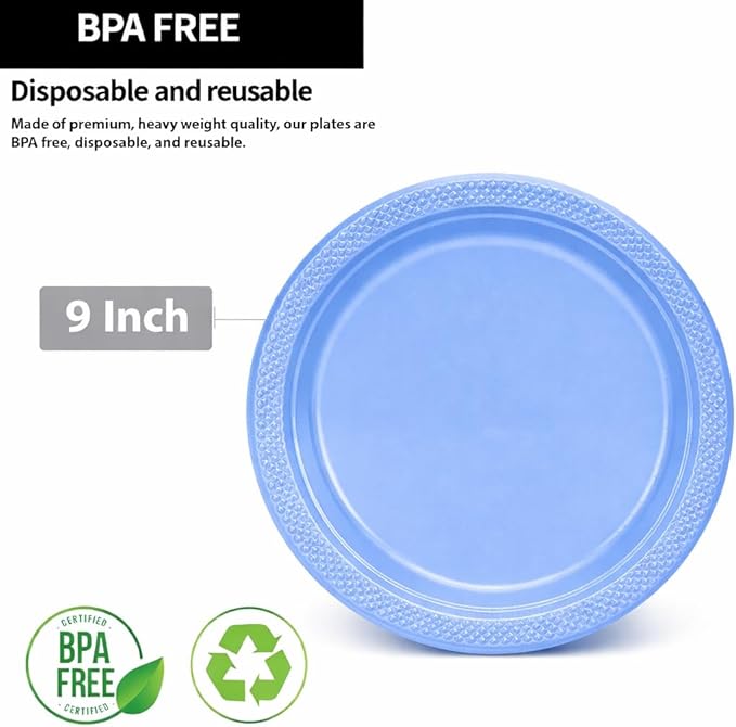 Hanna K. Signature Clear Plastic Plates 9 Inch - 600 count - Plastic Solid Round Party Plates For Weddings, BBQs, Birthday Plates - Disposable Clear Plates - Plastic Dinner Plates