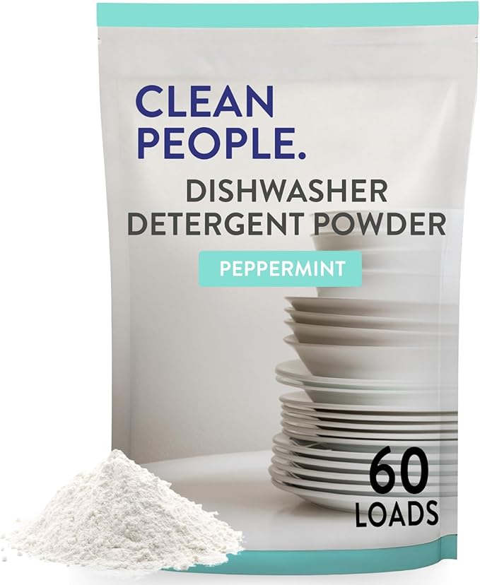 The Clean People Dishwasher Detergent Powder | Cuts Grease and Rinses Sparkling Clean | Residue-Free (30 Ounce, Peppermint)