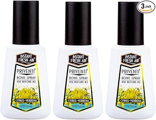 3-Pack - Instant Fresh Air Priventi Toilet Spray & Bathroom Spray Odor Eliminator - Up to 300 Uses - Odor Elimination for #2 - For Home, Office, Travel - Citrus Verbena Fragrance - 2.4 oz each