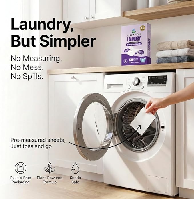 Lucent Globe Laundry Detergent Sheets. Pre-Measured Laundry Sheets. Powerful Stain Removal. Works in All Clothes Washers. World's Best Smelling Laundry Detergent. (1 Pack - 80 Washes, Lavender)